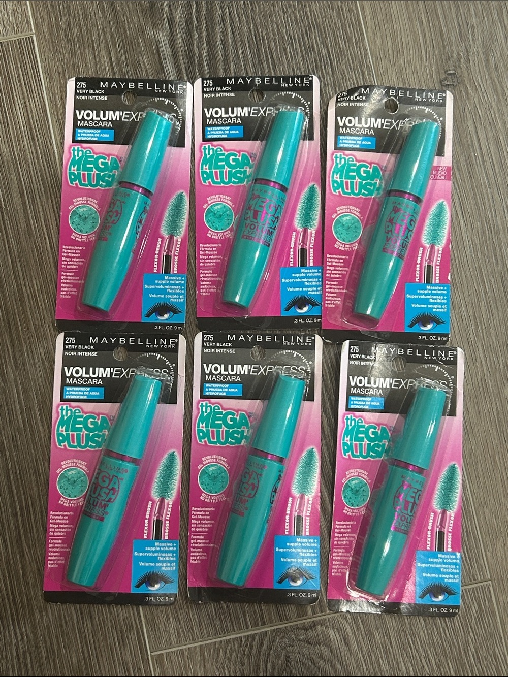 LOT OF 6X Maybelline Volum' Express The Mega Plush Waterproof Mascara #275